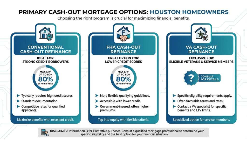 Comparing Conventional, FHA, and VA Cash-Out Refinance Options